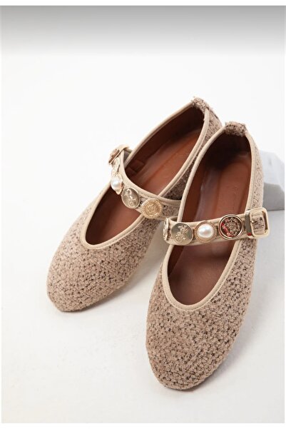 POLENS Жіночі щоденні балетки з ремінцем, регульованою пряжкою, з твітової тк...