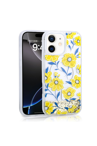 VARDAR AKSESUAR Case for iPhone 11 Liquid Glitter Printed Transparent Back Surface Vrdr Mossa Silicone Cover - Yellow