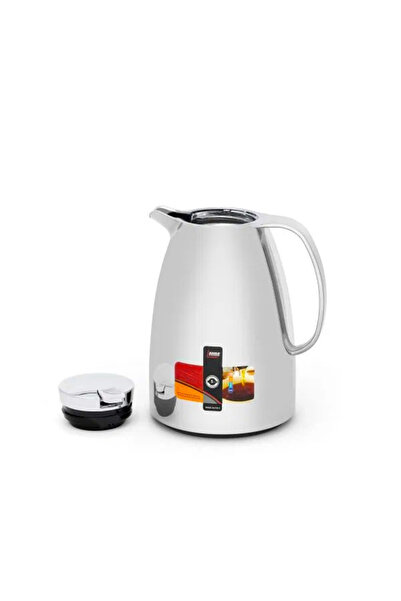 NO NAME ترمس ثلاجة ليما شاي وقهوة 2لتر ابيض فضي لامع مع ضغاط بتصميم جذاب