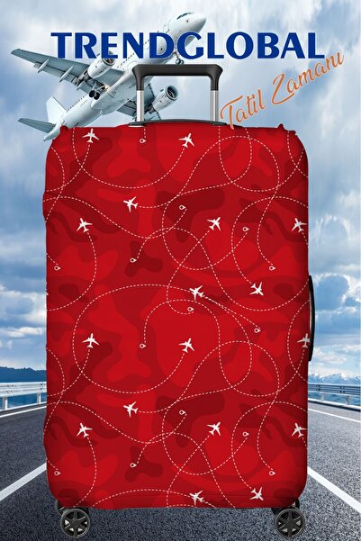 Trendglobal Valiz Bavul Koruyucu Kılfı Kırmızı Uçak