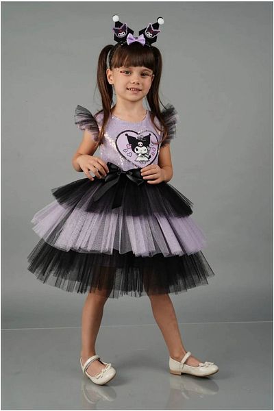 diamondstar Rochie pentru fetiță cu imprimeu cu paiete și accesorii pentru coroana Kuromi 3/10 ani