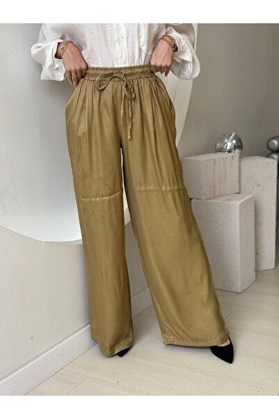 FEHUBLOOM Wide Leg Satin Trousers with Elastic Waist
