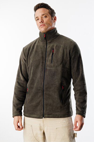 GENIUS STORE Jachetă de exterior pentru bărbați din fleece - cu fermoar complet, 3 buzunare, fleece tactic