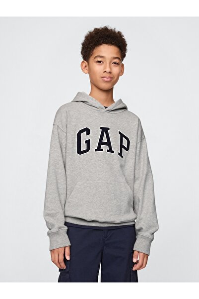 GAP Erkek Çocuk Gri Gap Logo Relaxed Havlu Kumaş Sweatshirt