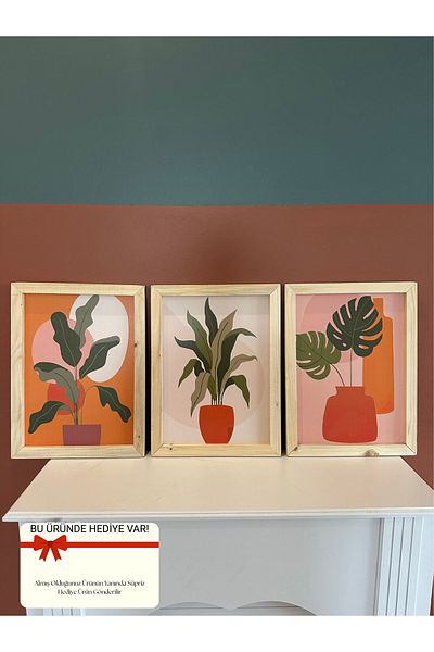 NT Handmade Natural Wood Framed 3Pcs Colorful Leaves Painting Set Wall Decor for Living Room Bedroom Kitchen