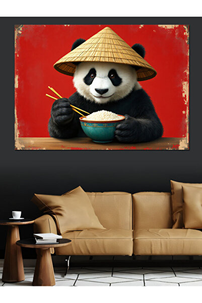 KanvasSepeti Panda care mănâncă pilaf, pictură în ulei decorativă, texturată,...