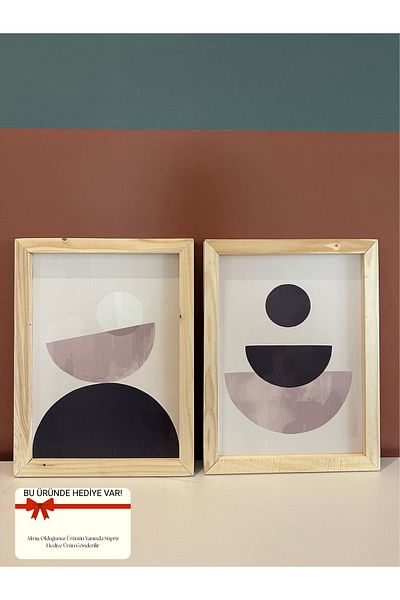NT Handmade Set of 2 Black and White Decors Painting with Natural Wood Frame Wall Decor for Living Room Bedroom Kitchen