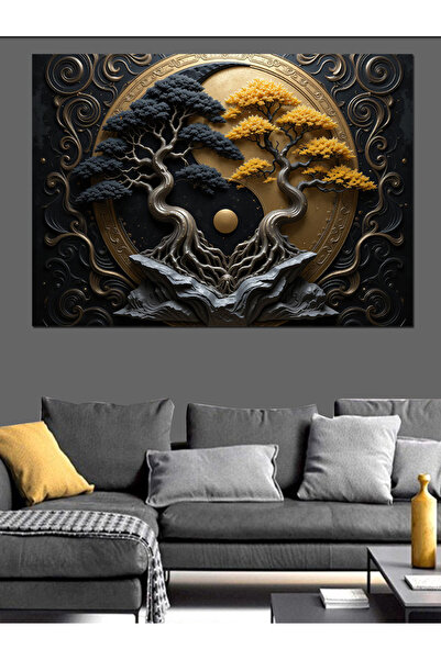 ekart Ay Doğa İllüstrasyonu Dekoratif Kanvas - Mdf Ahşap Tablo