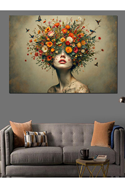 ekart Çiçekten Saçlı Sanatsal Kadın Dekoratif Kanvas - Mdf Ahşap Tablo