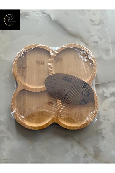 Ayd Kitchen Bamboo Natural Wooden Snack Bowl and Presentation Bowl with 4 Compartments
