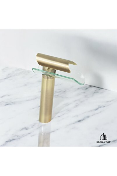 İSAOĞLU YAPI Antik Gold Lavabo Bataryası Çanak Lavabo Armatür Glass Design Ma...