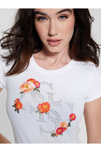 Guess Tricou alb cu gât pentru femei W4RI08KA0Q1-G011