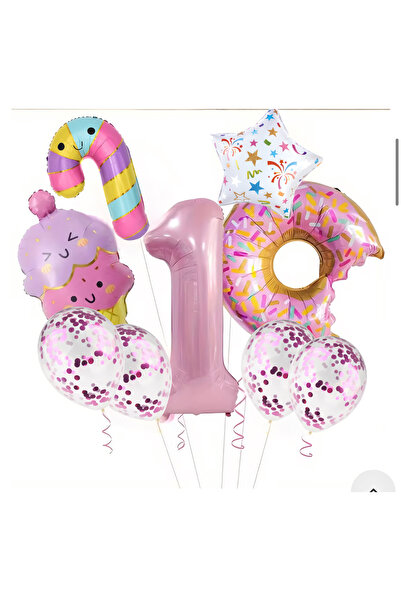 Öztürkpartievi مجموعة بالونات آيس كريم كاندي ملونة باللون الوردي بعمر سنة واح...