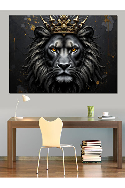 ekart Taçlı Aslan Portresi Dekoratif Kanvas - Mdf Ahşap Tablo