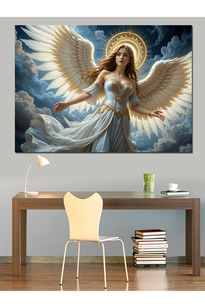 ekart Beyaz Kanatlı Melek Figürü Dekoratif Kanvas - Mdf Ahşap Tablo