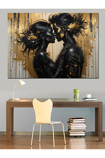 ekart Altın Detaylı Aşık Yüzler Dekoratif Kanvas - Mdf Ahşap Tablo
