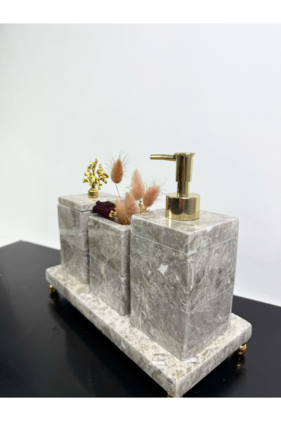 Modestmar Gray Marble Bathroom Set 3 Pieces with Gold Coral Accessories