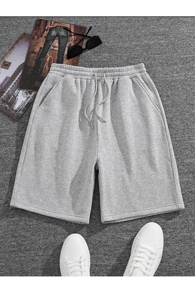 SELENA BUTİK Unisex γκρι ίσιο σορτς casual κοπής