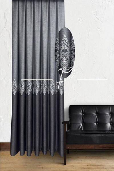 Navessa Home Collection Background Curtain Black - Gray Board Pattern, Close Pleat, Single Wing, Luxurious and Modern Look