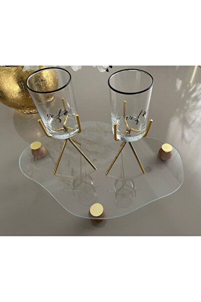 Mirilliahome Wooden Ball Footed Cloud Glass Tray – 32X23 cm Decorative Makeup and Jewelry Stand