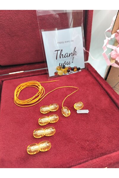 KehribarCo طقم إصلاح العنبر 5 قطع مشبك 100 سم وحبوب العنبر - مشبك ليموني أصفر...