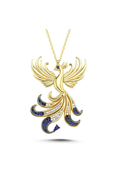 ka ra Kraliçe Lacivert Taşlı Anka Kuşu Altın Kaplama Kolye