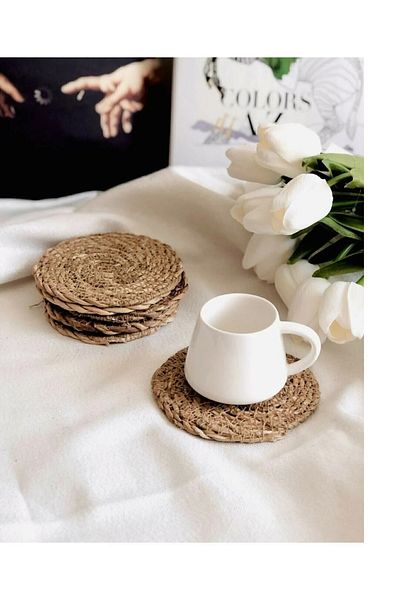 AHC LİFE 6 Pieces Handmade Wicker Coasters Cup Tea Mug Coasters