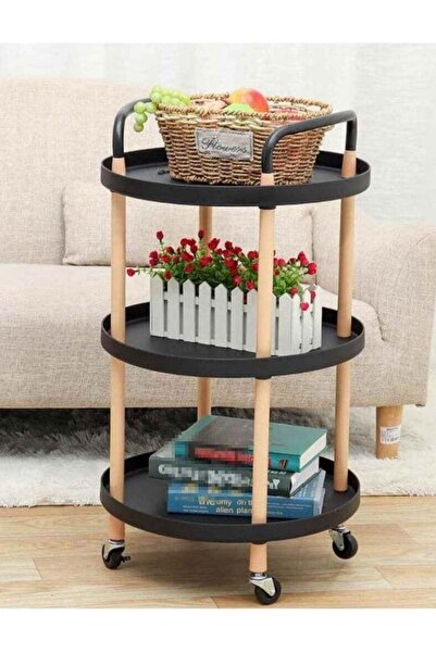 ALMUFARREJ عربة تقديم بثلاثة رفوف دائرية على عجلات