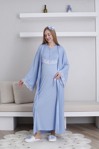 EM&FA TEKSTİL Maternity Maternity Dressing Gown Nightwear Set
