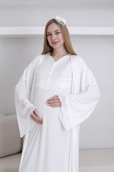EM&FA TEKSTİL Maternity Maternity Dressing Gown Nightwear Set