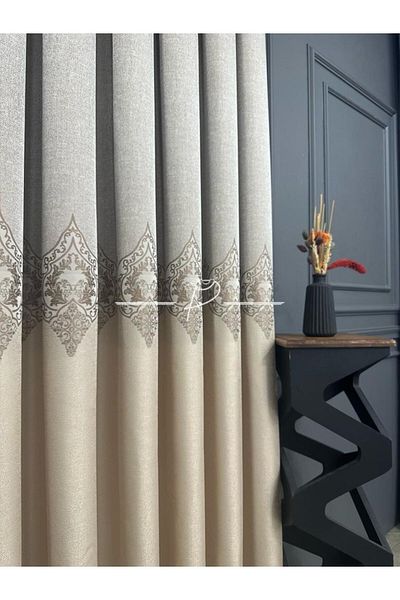 Navessa Home Collection Background Curtain Stone - Cream Panel Pattern, Tight Pleat, Single Wing, Stylish and Modern Design