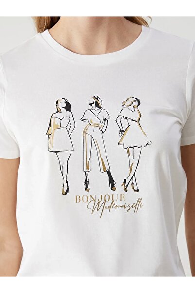 LC Waikiki Lcw Vision Ecru Crew Neck Printed Women's T-Shirt