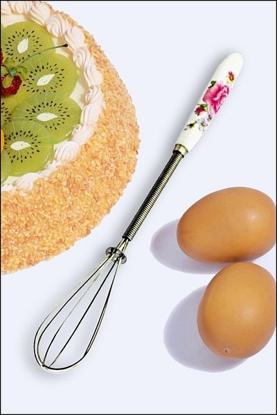 AHC LİFE Metal Mini Whisk with Porcelain Handle 19 Cm