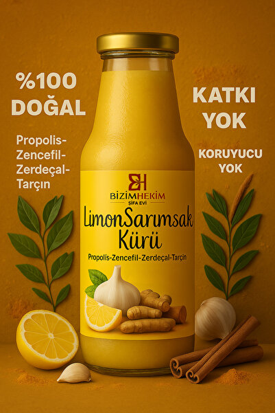 BİZİMHEKİM Zencefil Zerdeçal Tarçınlı Limon Sarımsak Kürü El Yapımı %100 Doğal Katkısız 1000 Ml Cam Şişe