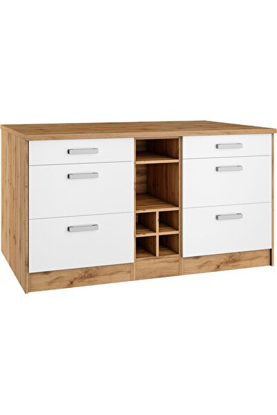 Tdesigno Okeanoss Mutfak Alt Modül 6 Çekmeceli -150 Cm Atlantikçam-tezgah Dahil-Çok Amaçlı Dolap-Alt Modül