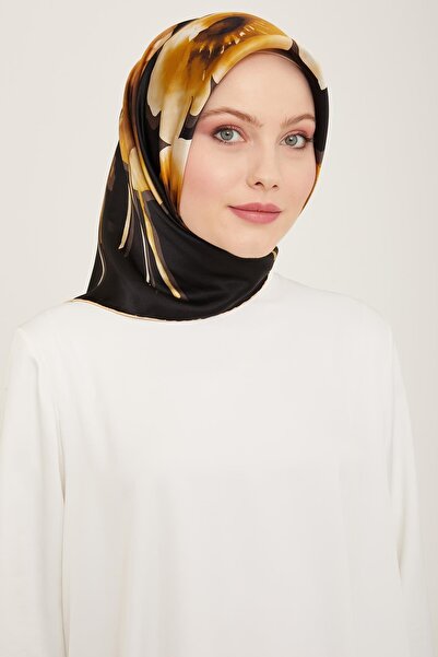 Armine İpek Eşarp 2024 Yaz - 9105-36 Siyah Sarı Sura