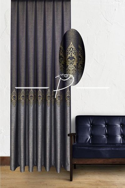Navessa Home Collection Background Curtain Gray - Navy Blue Panel Pattern, Close Pleat, Single Wing, Modern and Stylish Design