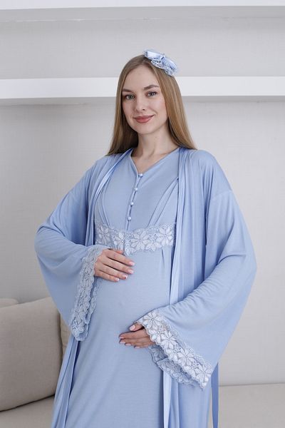 EM&FA TEKSTİL Maternity Maternity Dressing Gown Nightwear Set