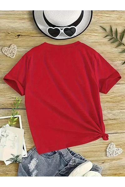 vinraus Girl\Boy Red Daisies Printed Combed Cotton T-Shirt