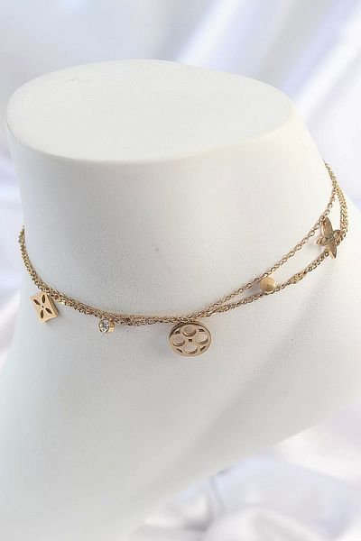 Clariss 316L Steel Gold Color 2 Piece Chain Dream Cap Figure Zircon Stone Detail Women's Anklet
