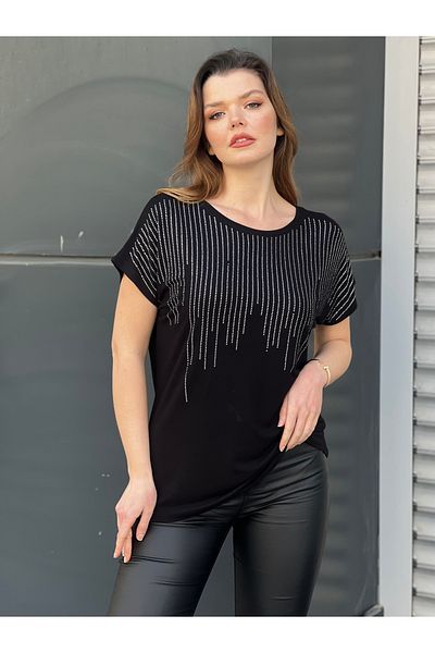 citycenterfashion Large Size Women's V-Neck Blouse Waterfall Stone Print M-L-Xl-Xxl