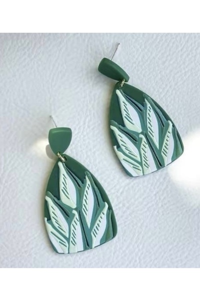 Tudivanyu Aksesuar Green Dangle Retro Earrings