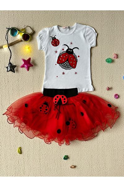 ESTRELLA 7-8 Years Ladybug T-Shirt Multi-Layer Skirt April 23Rd Casual Girl Outfit
