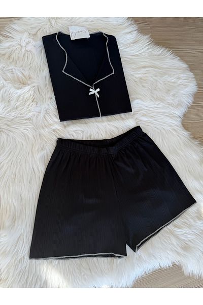 Pijamacs Set pijama Pegasus cu fundă neagră și pantaloni scurți cu mânecă scurtă