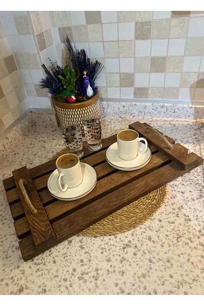 SAMMWOOD Luxury Authentic Decorative Multi-Purpose Wicker Natural Wooden Tray with Handles