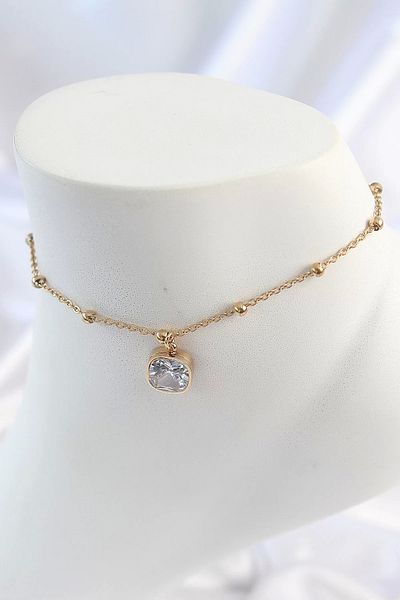 Clariss 316l الصلب الذهب اللون سلسلة سلسلة نموذج استرخى مربع الزركون حجر نموذج خلخال المرأة