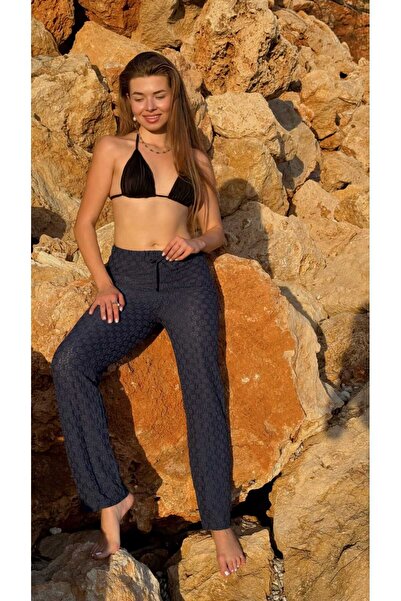 MY Wooft Navy Blue Summer Beach Wear Pareo Swimsuit and Bikini Top Pants