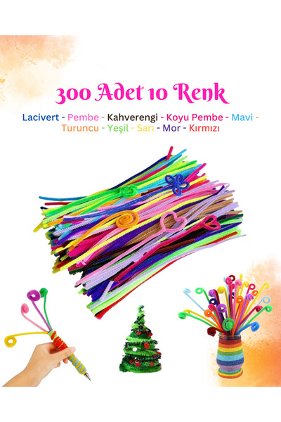 AYMAGNET 300 Adet Şönil Seti, Renkli, Tüylü, Peluş Tel, 30 cm Şönil, Tüylü Çubuklar (300'Lü Paket)