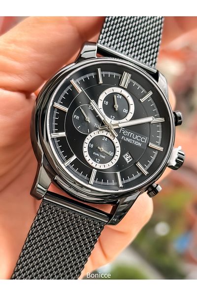 Ferrucci Steel Cord Black Color Functions Active Men's Wristwatch Bracelet Gift