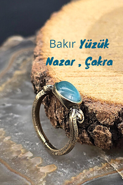 NBS Beautiful Naturel Stones خاتم نحاس أزرق نقي قابل للتعديل - فضي (هدية، عيد ميلاد، يومي)